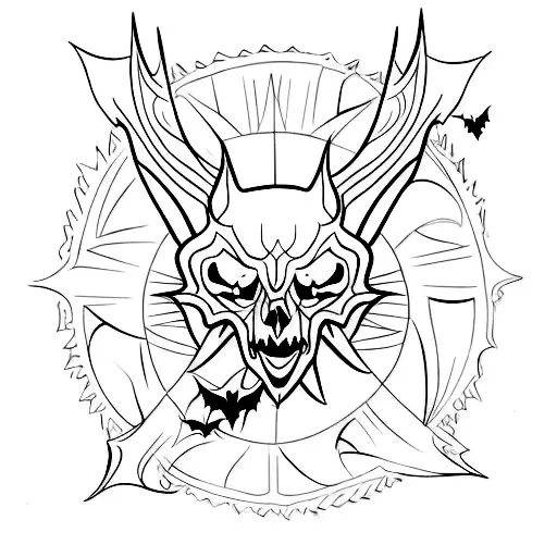 A Sketch-style Tattoo Of A Gothic Cathedral With Bats Flying Around It
