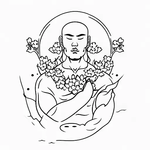 A Portrait Of Lee Sin Meditating Under A Cherry Blossom Tree