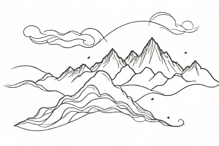 One Line Wave To Mountain Peak