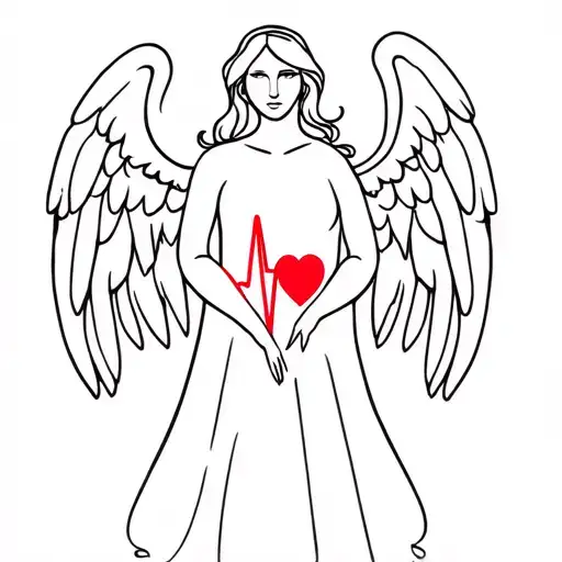 Feminine Guardian Angel Outline With Heartbeat Line And Wings