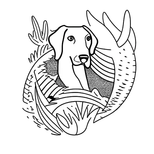 A Minimalist Tattoo Of A Hunting Scene With A Dog Leading The Way