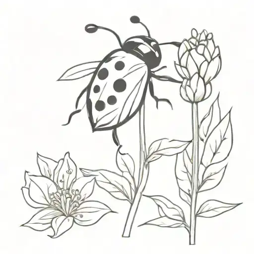Simple Ladybug Cartoon On Larkspur Flower