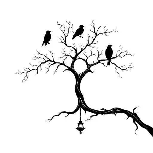 3 Crows On A Tree With A Genies Lamp