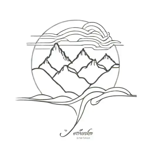One Line Tattoo With Wave And Mountain Range