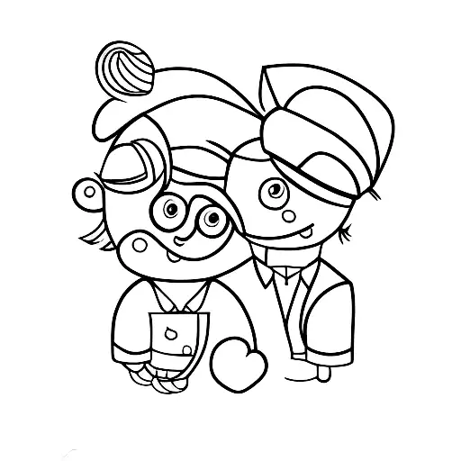 Line Tattoo Of Couple With 3 Children