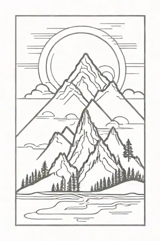 Mountain With Lake And Sun Shining Light