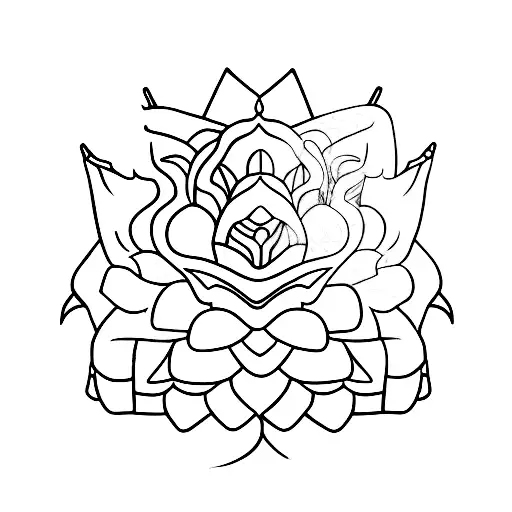 A Female Samurai With Intricate Armor And A Lotus Flower In Her Hand