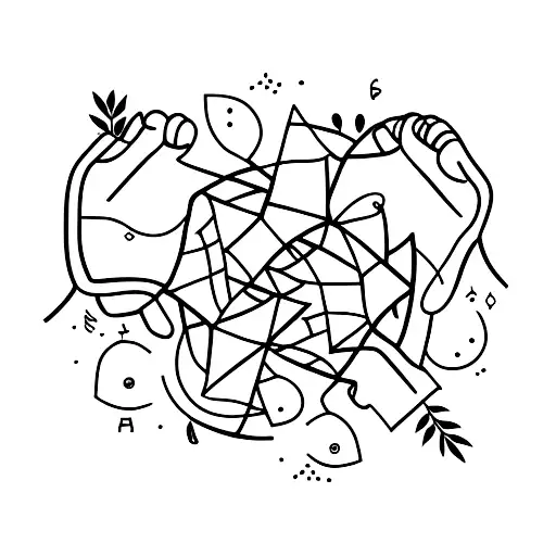 A Minimalist Tattoo Of A Group Of Friends And Family Holding Hands While Listening To Music