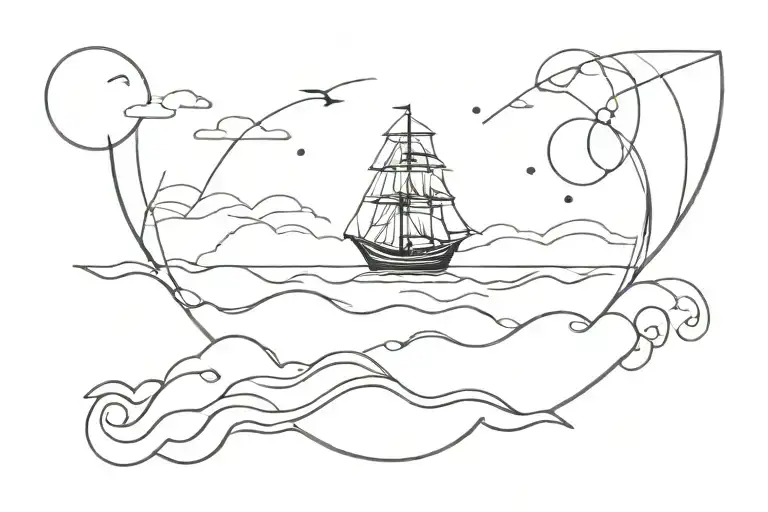 Ship Sailing In The Ocean With Blue Moon