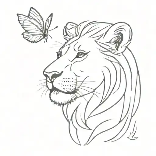 Small Lion With Butter Fly On Its Nose