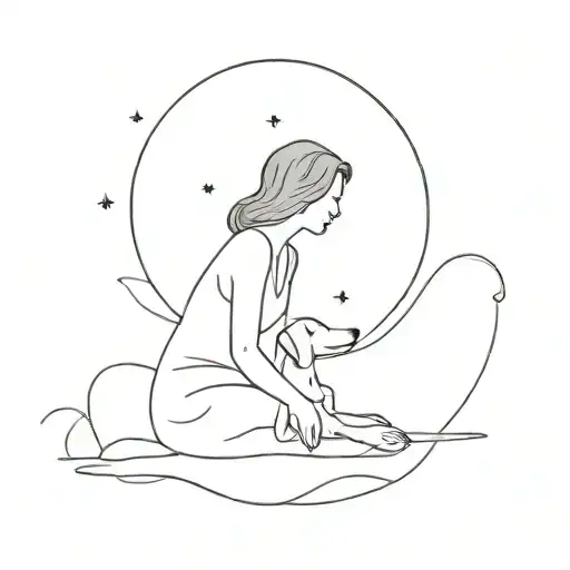 Mother And Her Little Dog On The Night