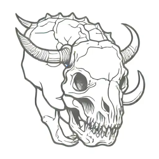 Triceratops Skull In Black Ink Filled In