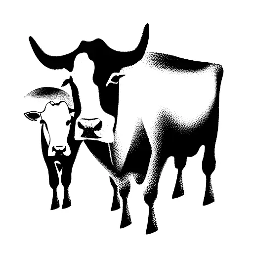 Three Cows And One Bull Standing In A Row