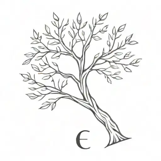 A Minimalist Tattoo Of A Tree With Each Branch Representing With The Letter E And J Intertwined