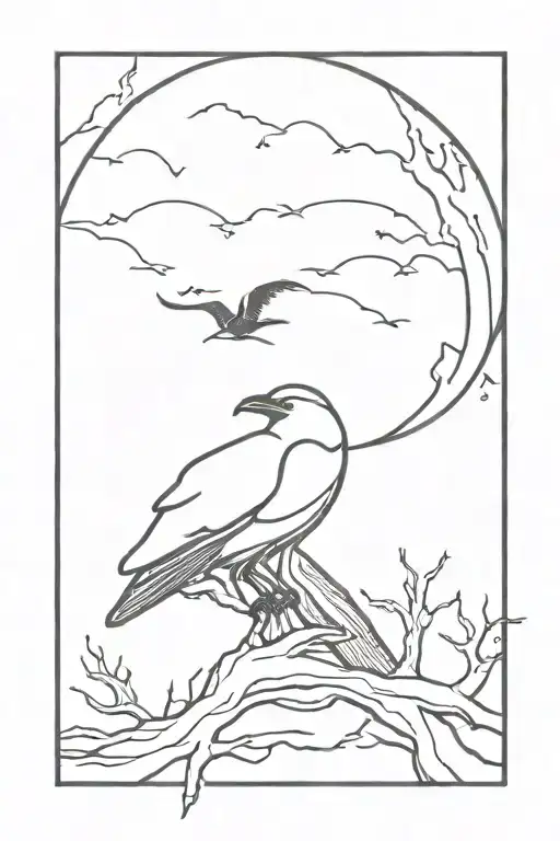 Melting Crescent Moon With Crow Sitting