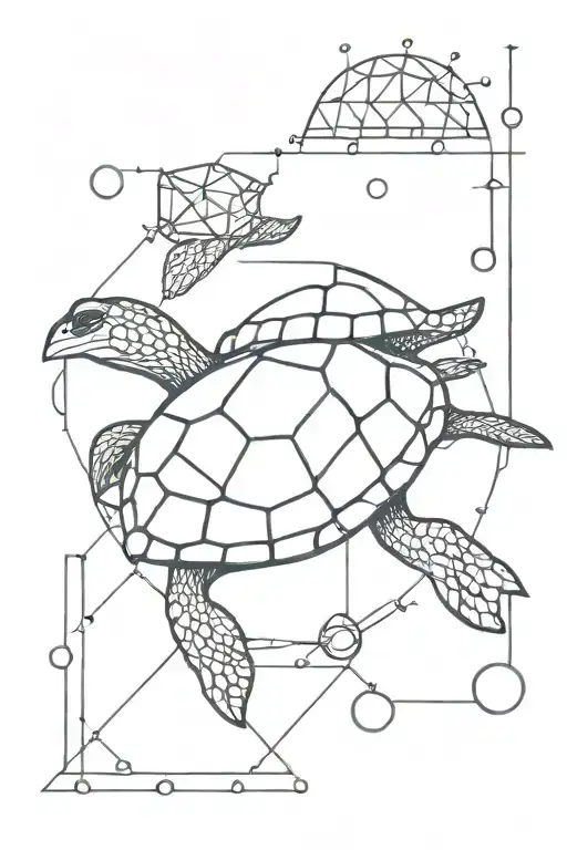 A Minimalist Tattoo Of A Turtle Riding A Caffeine Molecule Boat