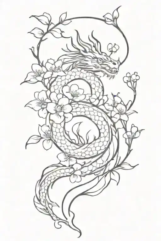 Dragon And Plum Blossom Flowers