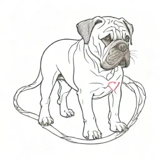 Mini Tattoo Bullmastiff With Heart And Inscription Athena In The 21St Century