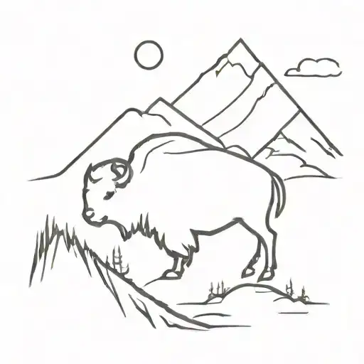 Mountain Range With Buffalo