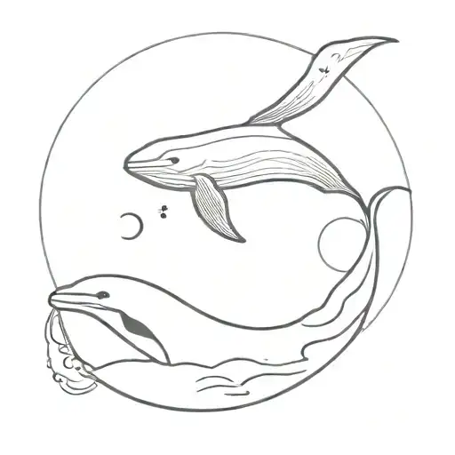 Whale And Rabbit On A Moon Surrounded