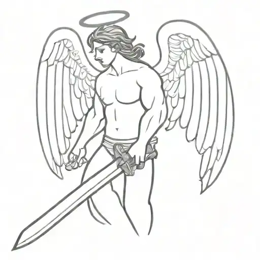Cartoon Male Angel Holding A Sword
