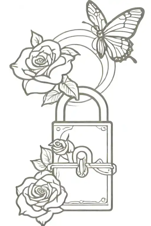 Butterfly Rose And Heart Shaped Lock