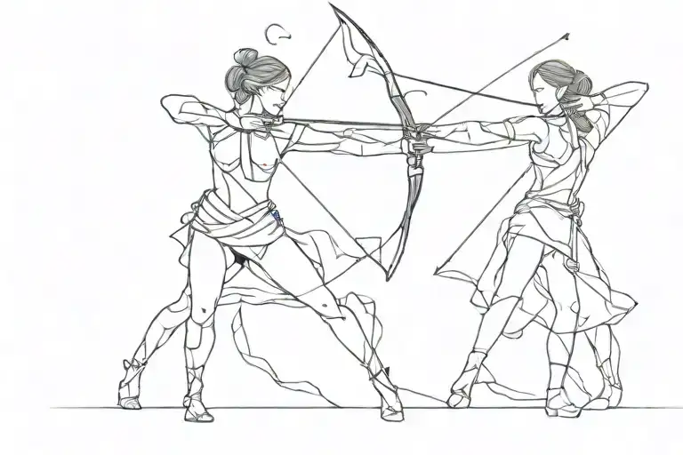 Male And Female Archers Shooting 4 Arrows
