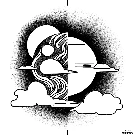 Sun And Moon Together With Fine Line Face Features And Some Sofisticated Clouds
