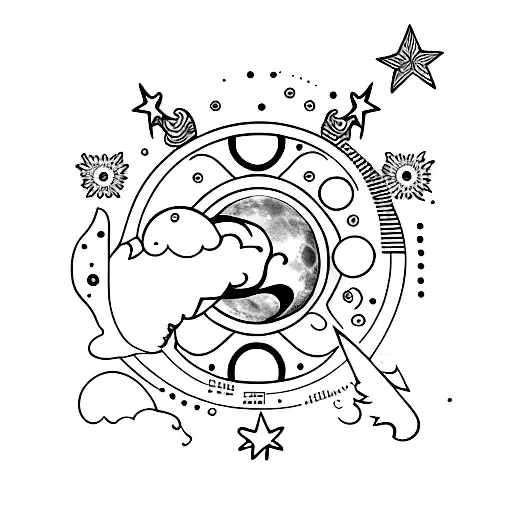 Moon With Trebol And Star