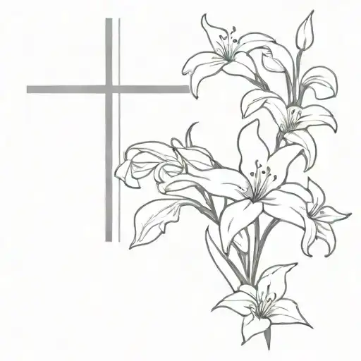 Christian Cross With Lilies And A Sparrow