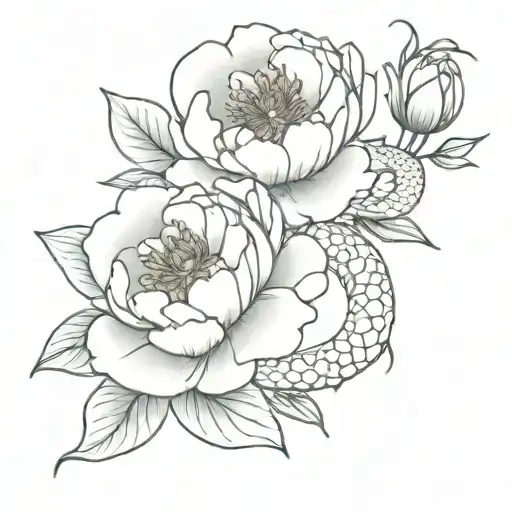 Peony Flowers With Snake
