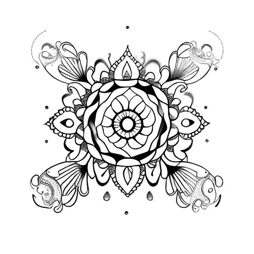 Mandala Ornamental Lacy Tear Drops Wrap Around Leg Calf To Front Splash Of Color Teal And Purple