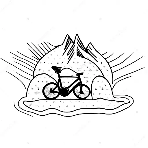 Bicycle Front On With Mountain Back Ground And Running As A Line Drawing