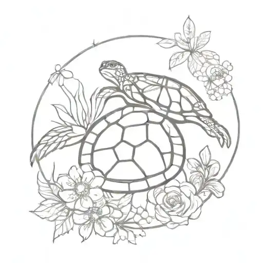 Turtle And Flowers And Cross