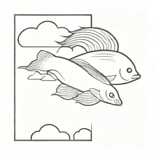 A Sleek Minimalist Tattoo Of A Betta Fish Jumping Out Of A Cloud