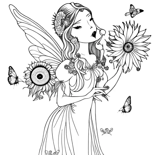 Beautiful Fairy With Sunflowers