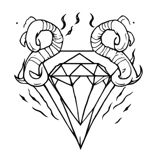 Diamond With Ram Horns And Fire Rising