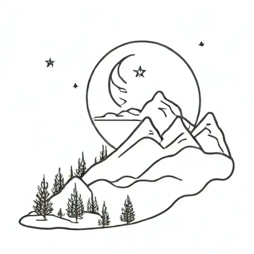 Crescent Moon With A Mountain Landscape Inside