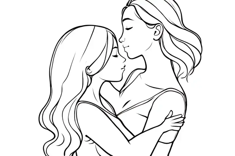 Mom And Daughter Hug Oblique Outline Minimalist Line