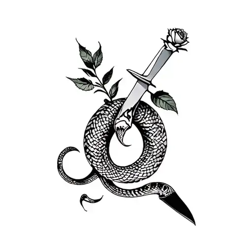 Roses Knives And Snake Wrapped