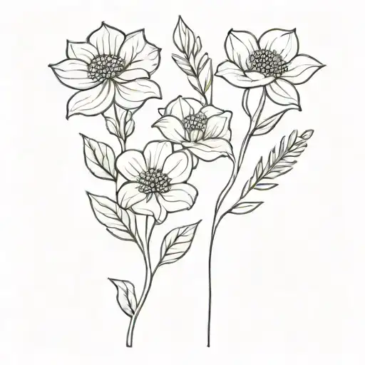 June And October Birth Flower Bouquet With Stem Black And White And Simple And Small