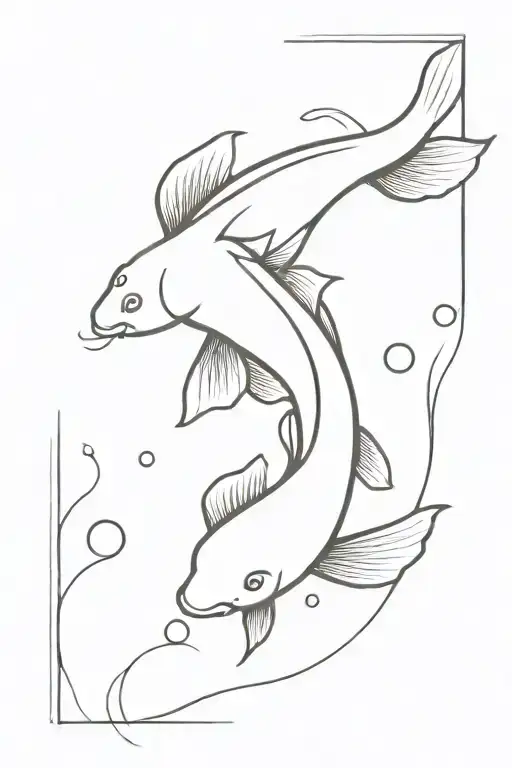 Feminine Line Work Tattoo Of A Koi Fish Swimming Upstream