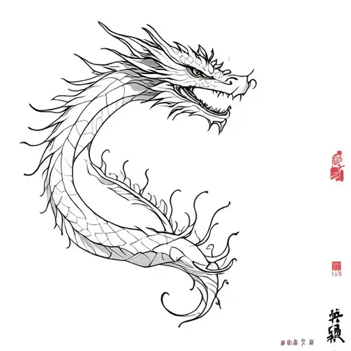 Dragon In The Japanese Style Minimalism Use Lines
