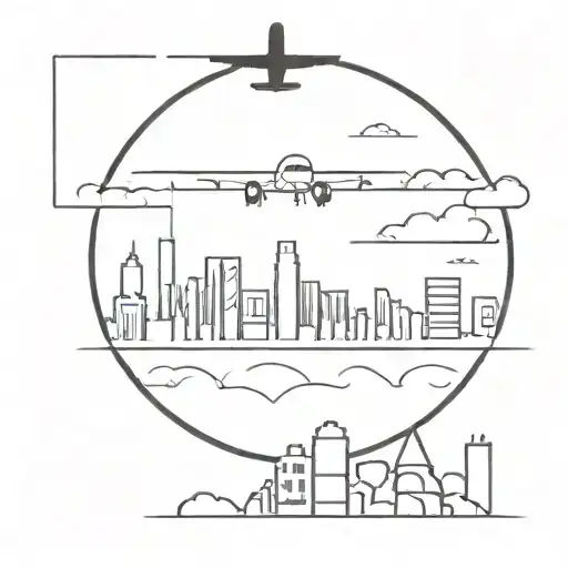 Sun Behind City With A Plane Flying