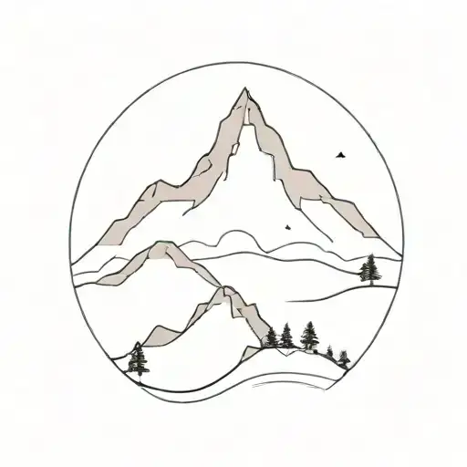 A Minimalist Design Of A Serene Mountain Landscape With A Person Meditating At The Peak