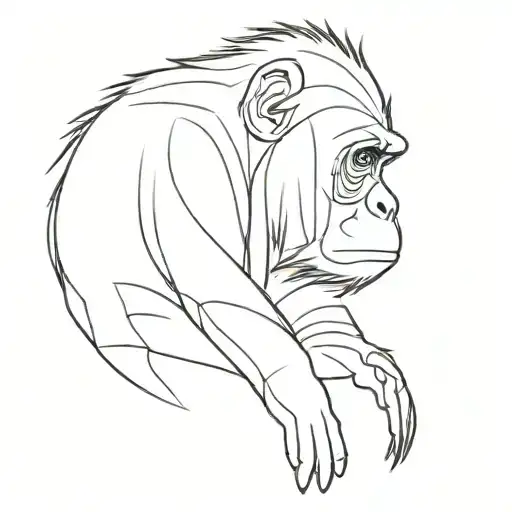 A Minimalist Line Drawing Of A Primate Silhouette With Intricate Patterns Inside