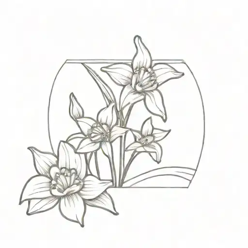 Beach Scene And Daffodil Flowers