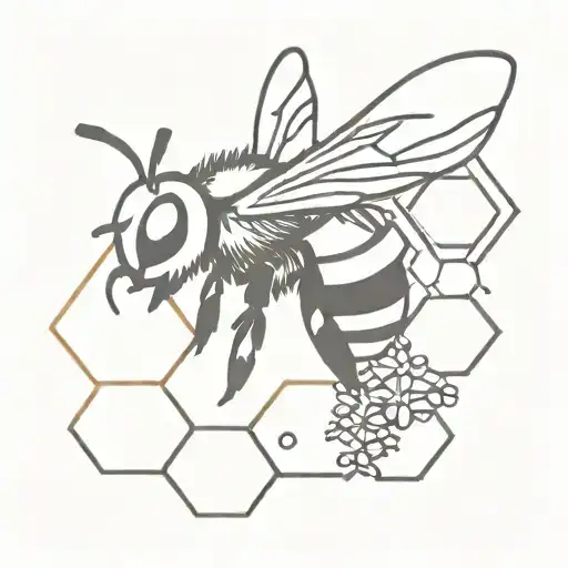 Abstract Thin Line Bumblebee And Honey Comb