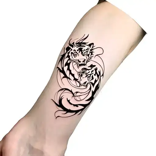 A Dragon And A Tiger Intertwined Representing Protection