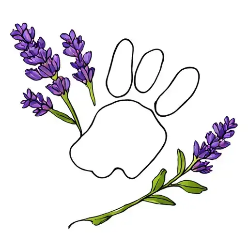 Dog Paw Print And Lavender Flower